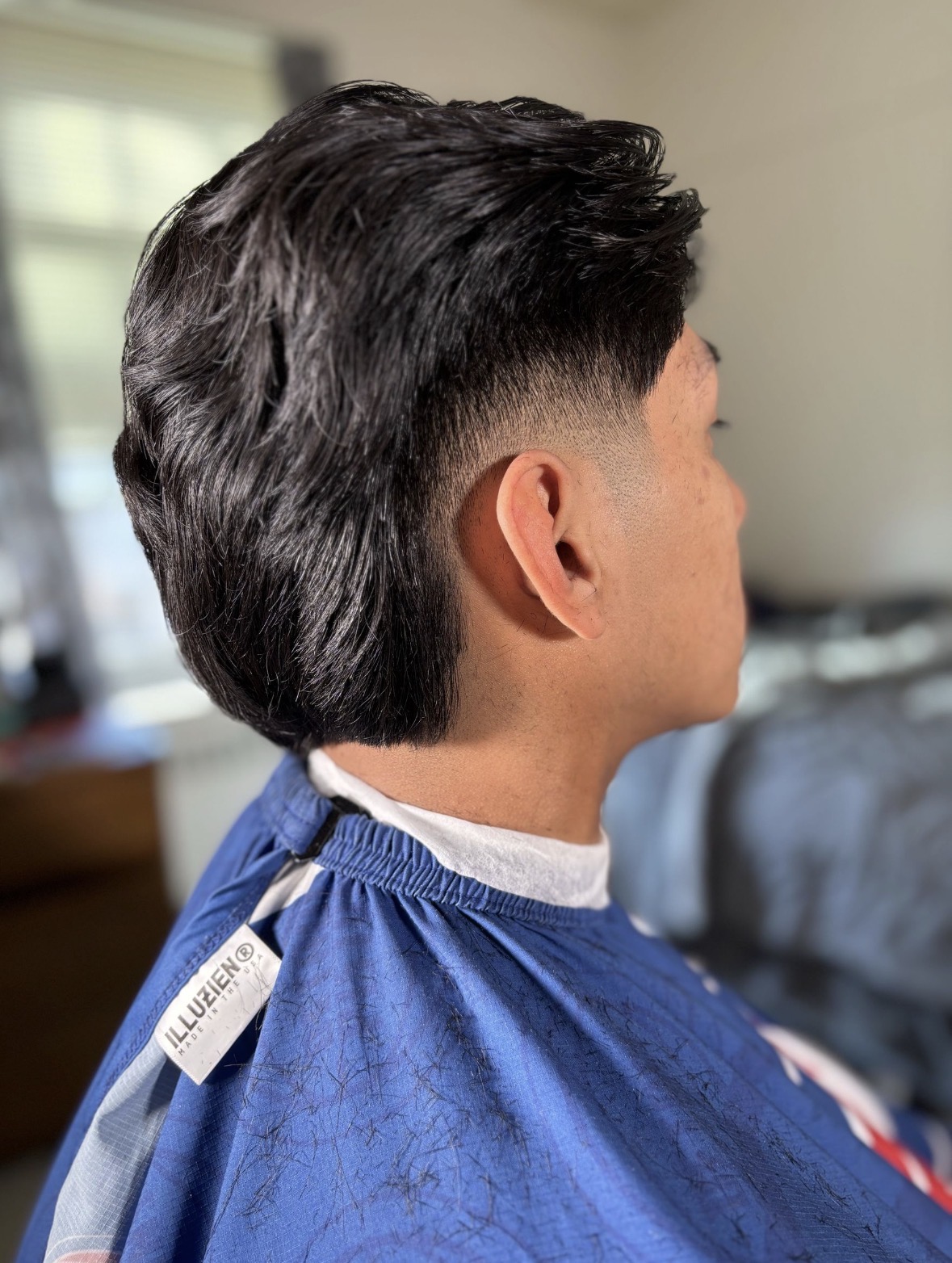 Layered cut with low taper fade, back and side view, TaeChoppedHim