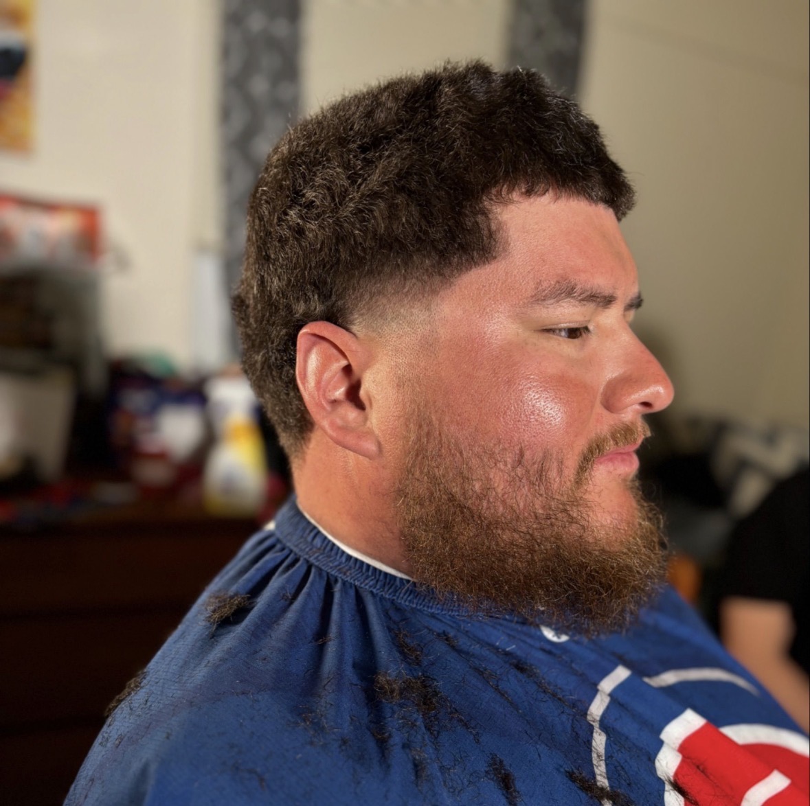Textured crop with low fade and full beard lineup, TaeChoppedHim