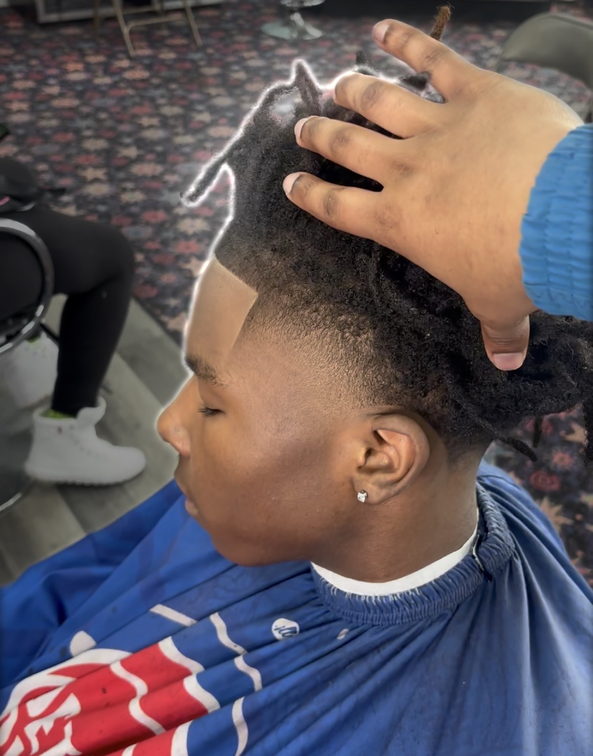 Skin fade with sharp part and detailed hairline on textured hair, TaeChoppedHim